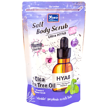 YoKo Gold Salt Body Scrub Ultra Hya 8 350g คืนชีวิตชีวาให้ผิวหมองคล้ำ ด่างดำจากสิว ด้วยเกลือสปาขัดผิว