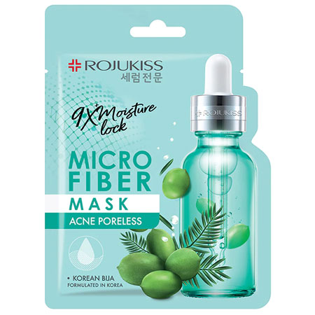 Rojukiss Acne Poreless Microfiber Mask 30ml มาสก์ไมโครไฟเบอร์ อุ้มน้ำเซรั่มได้ถึง 9 เท่า พร้อมทั้งพลังของ Bija ลดโอกาสการเกิดรอยจากสิว ลดการอุดตัน ไม่เป็นสิวง่าย