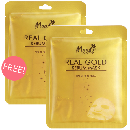 moods ซื้อ 1 ชิ้น ฟรี 1 ชิ้น!! Real Gold Serum Mask 38 ml มาส์คเซรั่มทองฟื้นบำรุงผิวที่อ่อนล้ากลับคืนยความชุ่มชื้น ผิวดูเนียนนุ่ม สวยใสอย่างที่ผู้หญิงทุกคนต้องการ