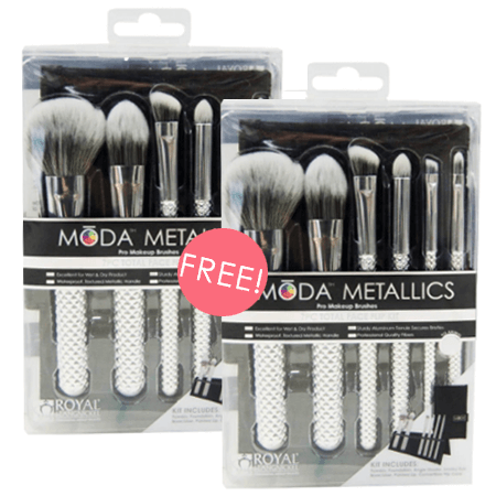 MODA Makeup Brushes ซื้อ 1 ชิ้น ฟรี 1 ชิ้น Metallics Silver Total Face Kit 7 pcs. แปรงคอปเปอร์สีเงิน 6 ด้าม พร้อมกระเป๋าเก็บแปรง ให้คุณแต่งหน้าสวยกริ๊บแบบมืออาชีพ