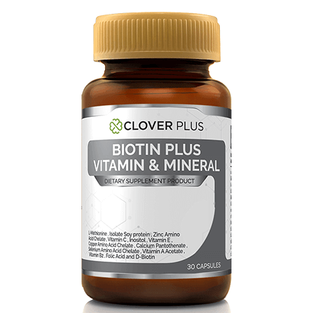 Clover Plus Biotin Plus Vitamin & Mineral 30 แคปซูล ไบโอติน พลัส วิตามินและแร่ธาตุเหมาะกับการดูแลเส้นผม และหนังศีรษะ