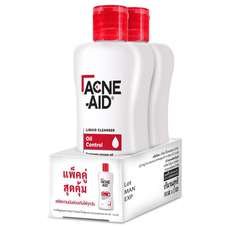 Acne-Aid แพ็คคู่ Liquid Cleanser Twin Pack 100ml คลีนเซอร์ล้างหน้าสำหรับผู้มีปัญหาสิวผิวมันและผิวผสม ไม่ทำให้ผิวแห้งตึง