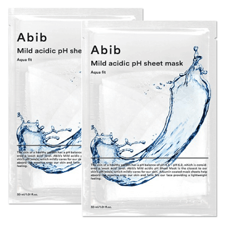 Abib ซื้อ 1 ชิ้น ฟรี 1 ชิ้น Mild Acidic pH Sheet Mask Aqua Fit 30ml ช่วยให้ผิวแข็งแรงขึ้น ช่วยกักเก็บและเติมความชุ่มชื้นลงบนผิวหน้า ให้ผิวดูอิ่มน้ำ สุขภาพดี มีน้ำมีนวลแบบผิวเด็ก