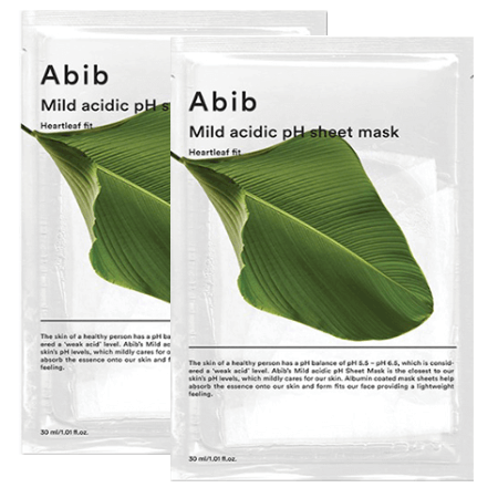 Abib ซื้อ 1 ชิ้น ฟรี 1 ชิ้น Mild Acidic pH Sheet Mask Hearleaf Fit 30ml ชีทมาส์กที่ช่วยลดความมันส่วนเกินบนใบหน้า ต้นเหตุของปัญหาสิวอุดตัน ลดการอักเสบ ให้ความชุ่มชื่นและกระจ่างใสตลอดวัน