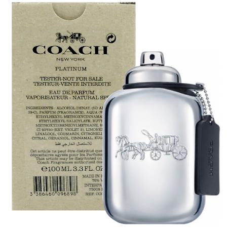 Coach Platinum EDP for Men 100 ml (Tester Box) น้ำหอมสำหรับผู้ชาย ที่สะท้อนความมั่นใจ ผสานกลิ่นอบอุ่นเย้ายวนของไม้และเครื่องเทศ