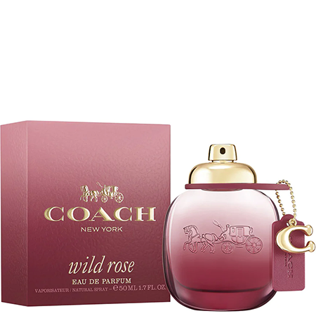 Coach Wild Rose Eau De Parfum 50ml กลิ่นหอมที่ละเอียดอ่อนและเข้มข้นผสมผสานกับลูกเกดสีแดงฉ่ำกับดอกกุหลาบบานและแอมบรอกซานอันอบอุ่น